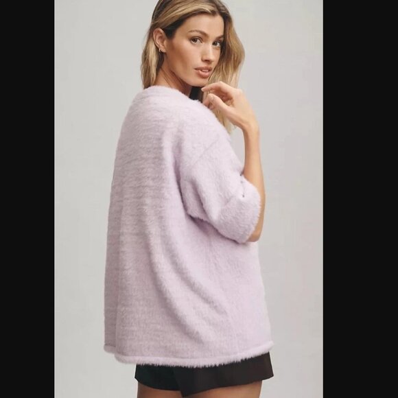 Anthropologie Oversized Eyelash Knit Pullover Sweater Top Size M Lavender Pocket - Picture 10 of 10